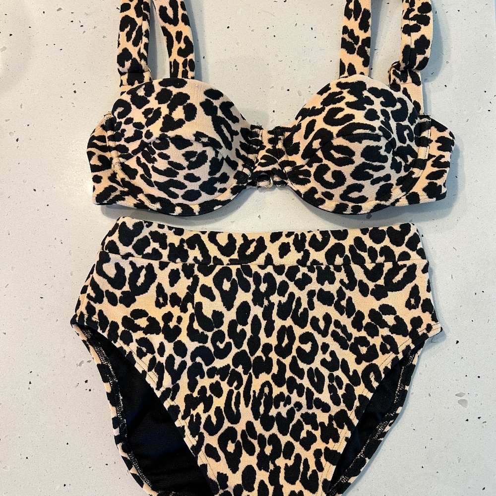 Montce Swim Leopard Balconette Top + High Waisted Bottom